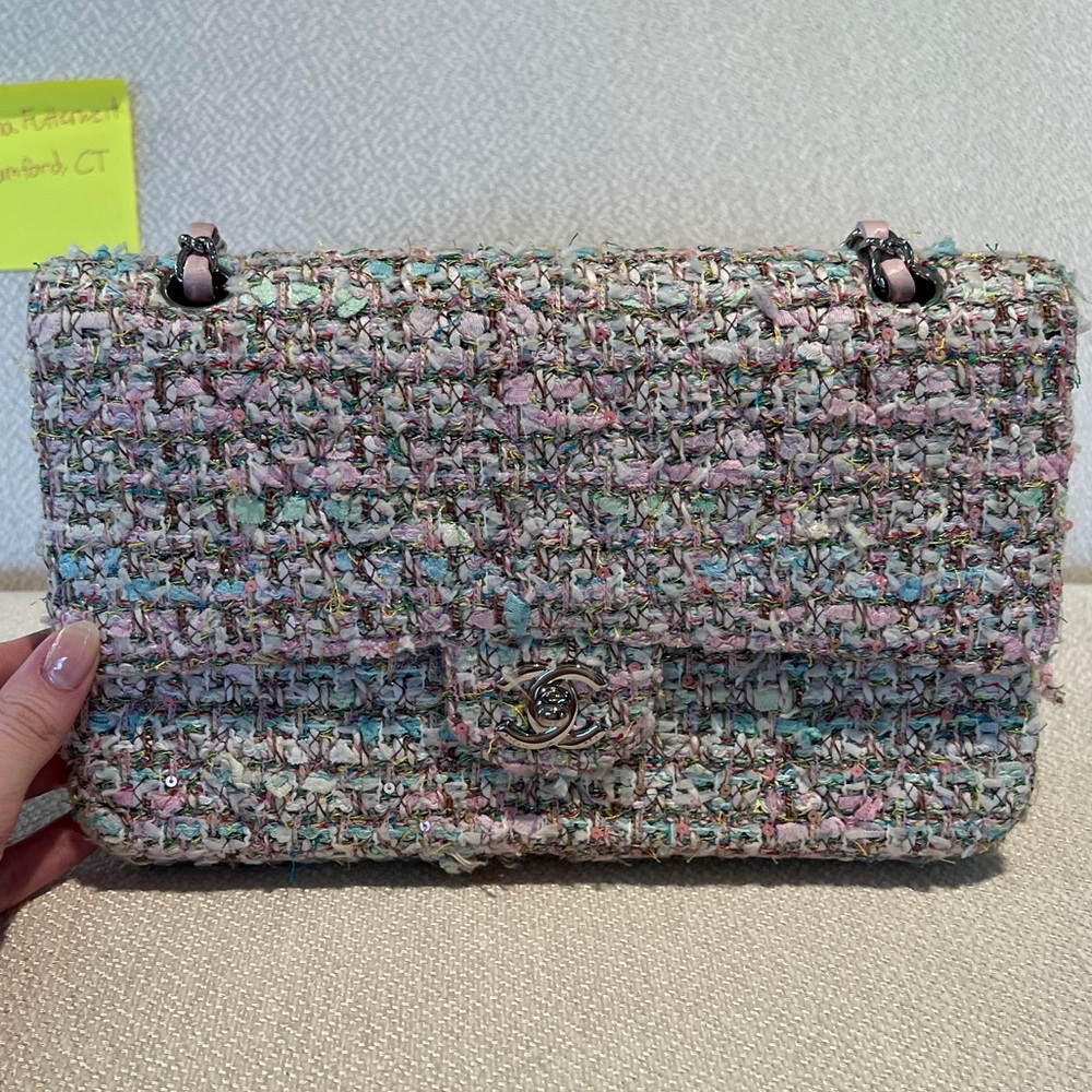 Chanel pastel multicolor tweed medium classic flap